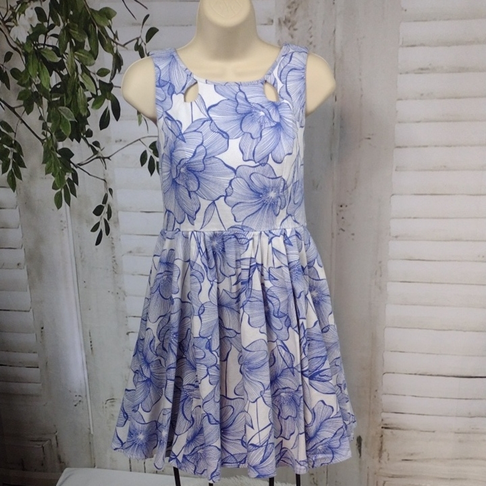 Danny & Nicole Blue Floral Fit Dress